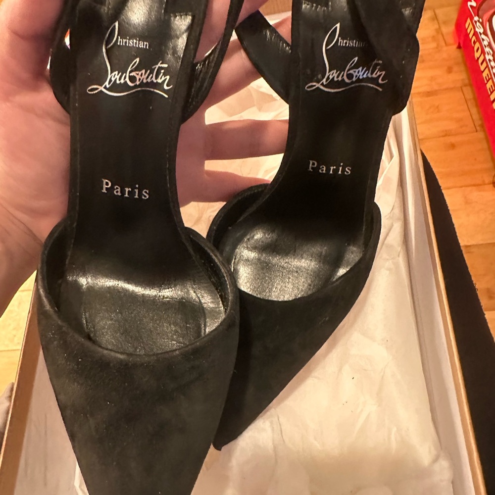 Christian Louboutin Black Suede Pointed Toe Slingbacks